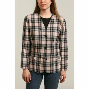 Vintage Pendleton Plaid Wool Blend Blazer Jacket Pink Blue Plus 16